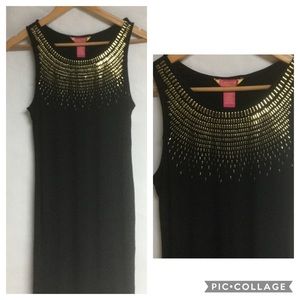 Catherine black gold studs shift dress S…